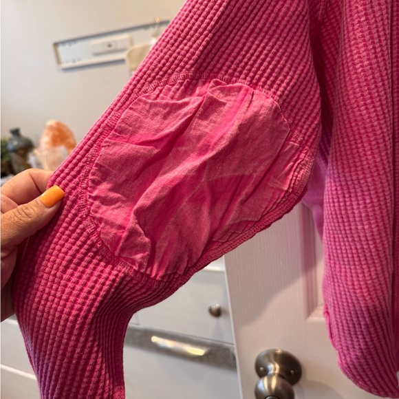 Free People Women's Pink Waffle-Knit Long Sleeve Top - Picture 6 of 6